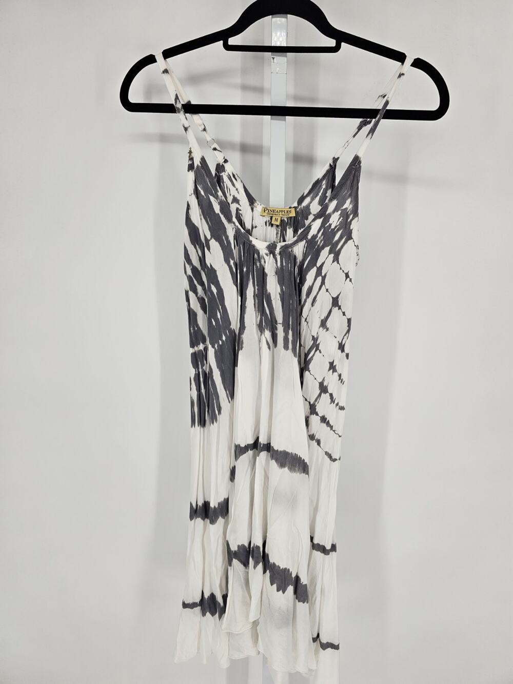 Pineapples Hawaii Womens Sz M Knee Length Summer Dress White Gray Tie Dye